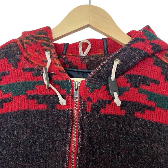 VTG Woolrich Womens Aztec Wool Hooded Jacket Size L Red Tribal Native USA 90s - Picture 6 of 16